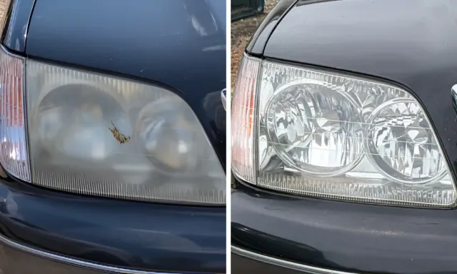 Headlight restoration before and after, our own work
