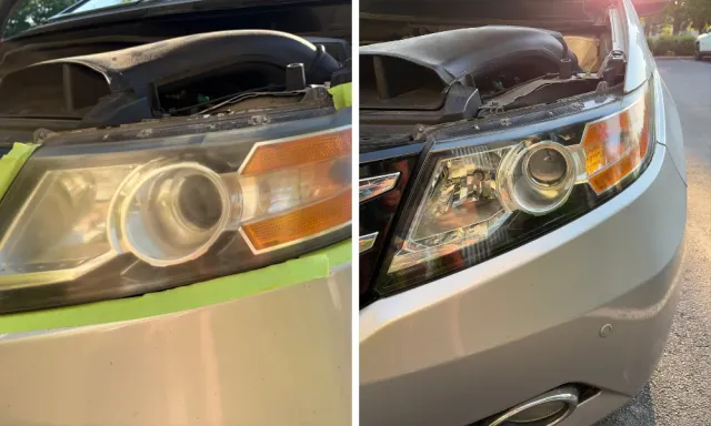 Headlight restoration before and after, our own work