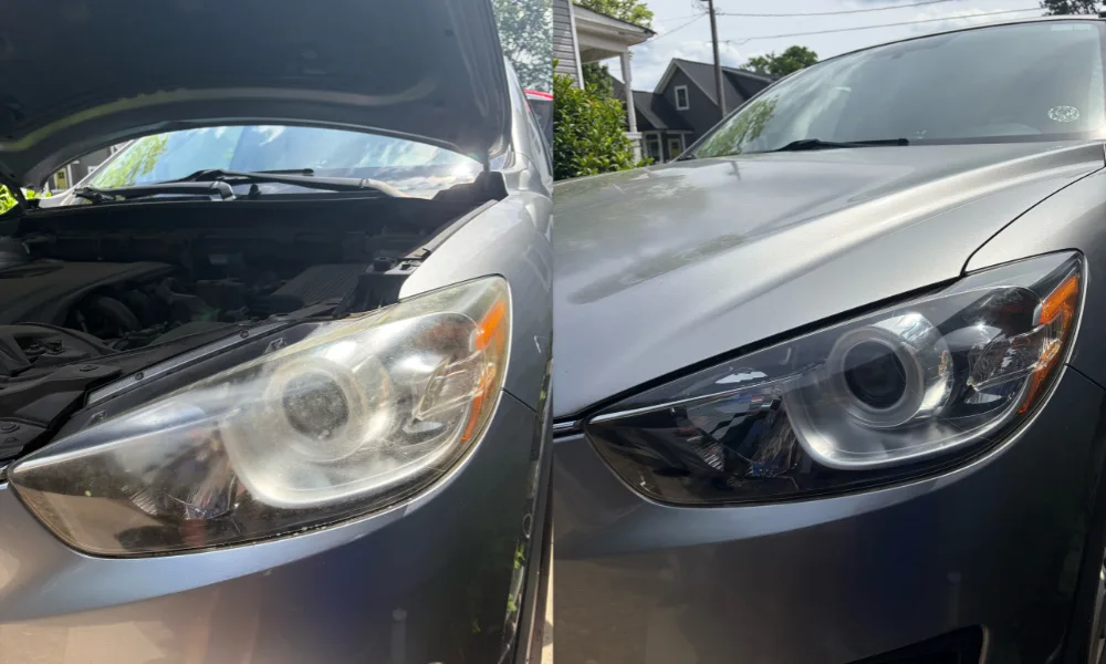 Headlight restoration before and after, our own work